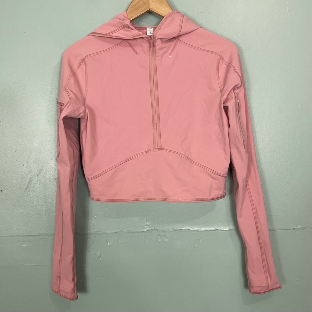 Lululemon Break A Trail Crop 1/2 1/4 Zip Hoodie Pink Pastel Women Sz 6 LW3DTKS - Picture 2 of 11
